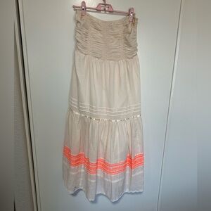 Free People Strapless Cream Dress with Orange Details